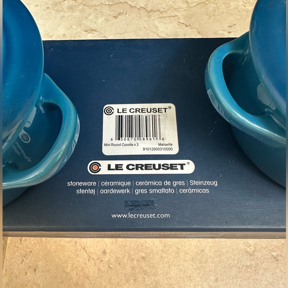 Last one !! Le Creuset Mini Round Cocottes NWT Marseille Blue 8 oz with lids x1 - Picture 6 of 11